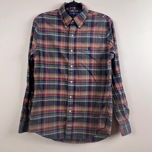 Ralph Lauren Slim Fit Men’s Long Sleeve Button Down Brown Blue Red Medium